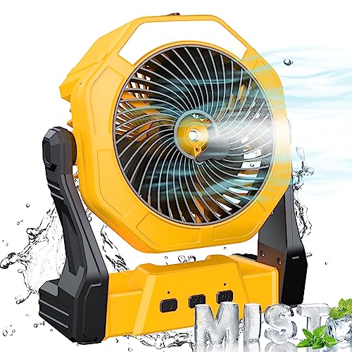 Ausic Portable Misting fan, 8-Inch Cooling Mist Fans, [8-35Hrs] USB Rechargeable Battery Powered Fan with Mister, 250mL Water Tank & LED Lantern, for Home Desk, Bedroom, Office, Outdoor&Indoor Use - color: Yellow, size: 8-35Hrs Runtime