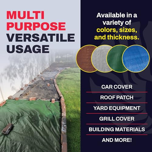 6' x 8' Green Heavy Duty Tarp with Grommets Reinforced - 16 Mil Thick - Double Sided Plastic Tarps Waterproof - Large Tarpaulin Cover for Outdoor Camping Over/Under Tent Tarp RV Roof Rain - Zebro - color: Green, size: 6' x 8'