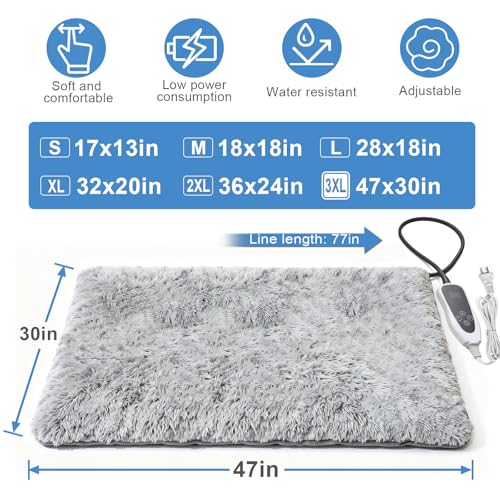 GOLOPET Extra Large Dog Heating Pad, 47×30 In with Smart Thermostat Switch and Power Line Protection Tube,Obtained MET and UL Dual Certification,Waterproof Pet Heating Pad with Long Velvet Cloth Cover - size: 47.0"L x 30.0"W