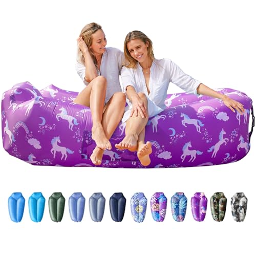 AlphaBeing Inflatable Lounger Beach Chair Accessories, Air Sofa Hammock Inflatable Couch for Camping Backyard Lakeside with Compression Sacks, Ideal Outdoor Gifts for Adults - color: Unicorn Purple