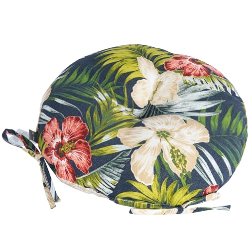 Magpie Fabrics Outdoor Round Bistro Seat Cushions with Ties, 15"x15"x4" Set of 2, Tufted Waterproof Barstool Chair Pads for Patio Home Garden Office, Midnight Floral - color: Amidnight Floral