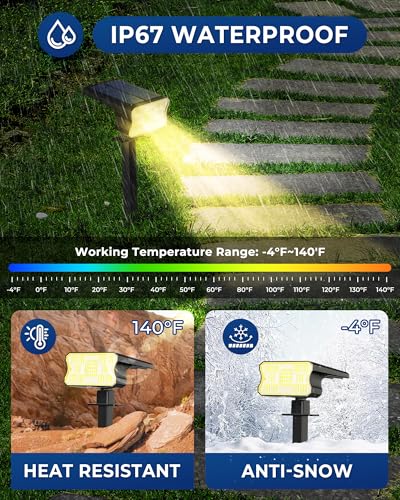 HGGH Solar Lights Outdoor Waterproof IP67, 60 LED 3 Lighting Modes Solar Spot Lights Outdoor for Yard Garden Pathway Landscape, Auto On/Off, Function 2 in 1(Warm White, 4 Pack) - color: Warm White