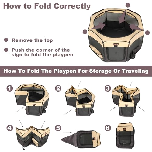 Aivituvin Dog Playpen Foldable Waterproof Pet Play Pens for Cat, Puppies, Rabbits, Chickens, Durable Portable Pet Tent for Travel Camping Indoor/Outdoor Brown XL - color: BROWN, size: XL