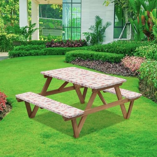 Picnic Table Cover for Outdoor BBQ Camping Floral Leave Elastic Picnic Table Cover with Bench Covers for Camping Party Supplies - color: Floral Leave, size: Small