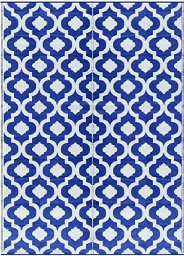 Outdoor Rug - 5x7 feet, Multi Color, Reversible, Portable, for Camping picnic, Waterproof, Plastic straw patio rugs, RV camper mat 477 - color: Blue, White, size: 5' x 7' (Rectangular)