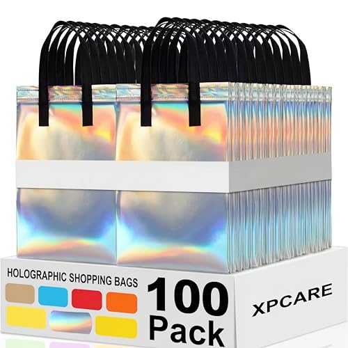 FoldTier 100 Pcs Iridescent Insulated Bag Bulk for Food Delivery Customized Thermal Insulation Take Away Bag for Hot Cold Coffee Milk Seafood Pizza Delivery for Grocery Catering Restaurant Beach Party