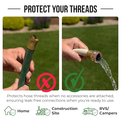| Open End Garden Hose Thread Protector Cap – Brass End Cap for 3/4″ Threads - Leak-Free, Rust-Resistant Female End Plug – Protects Threads When Not in Use (2-Pack) - color: Brass, size: 2 Pack