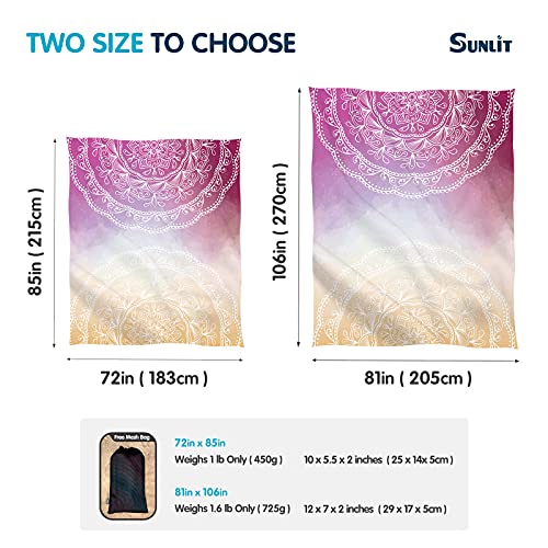 Sunlit Silky Soft Sand Proof Beach Blanket 106"x81" / 85"x72" Sand Proof Mat with Corner Pockets and Mesh Bag for Beach Party, Travel, Camping and Outdoor Music Festival, Mandala - color: Maroon Orange, size: 85"x72"