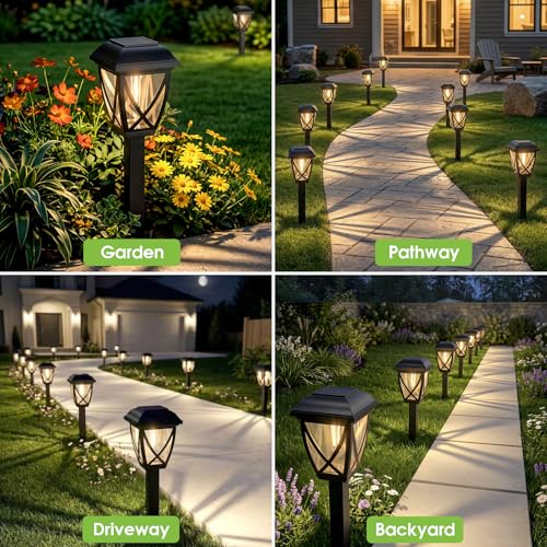 Greluna Solar Pathway Lights Outdoor 10 Pack, Auto On/Off Waterproof Solar Garden Lights, Energy Saving LED Landscape Outside Lights for Yard, Walkway, Patio & Driveway Decor