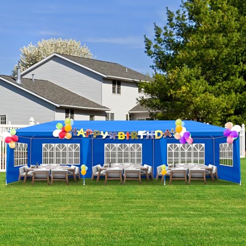 10x30ft Outdoor Party Tent,Waterproof Canopy Patio Wedding Gazebo,Commercial Heavy Duty Large Party Tents,Folding Gazebo Canopy Tent,with 8 Removable Sidewalls,for Yard Event Deck Parties (Blue)