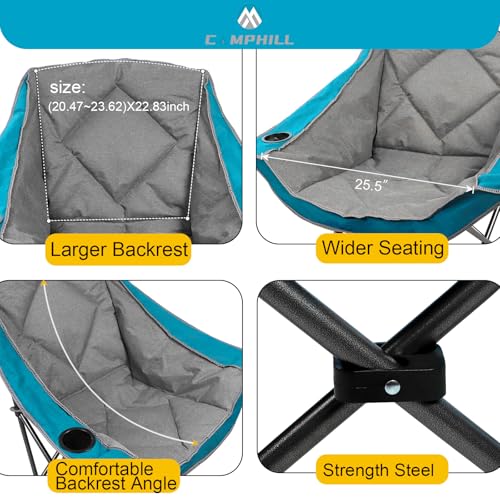 Folding Camping Chair,Oversized Portable Camping Chair with Cup Holder and Phone Holder,Heavy Duty Padded Lawn Chair for Camping,Tailgates,Beach,and Sports,Lake Blue - color: Lake Blue-ph