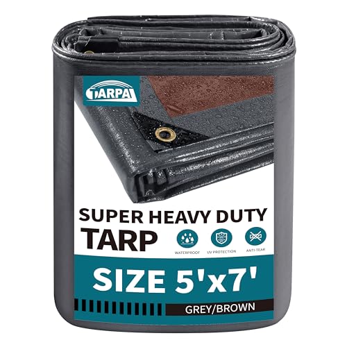 TARPAL tarp 5x7 Feet Super Heavy Duty Tarps Cover 20mil Waterproof UV Protection Rip and Tear Proof Tarpaulin with Grommets(Grey/Brown) - size: 5x7 Feet-Finished size