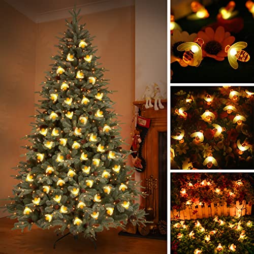 ITICdecor Solar Bee String Lights Outdoor Waterproof 50 LEDs 8 Modes Honeybee Fairy Lights for Patio Garden Fence Yard Wedding Christmas Tree Decor - color: Warm White, size: 50 Led