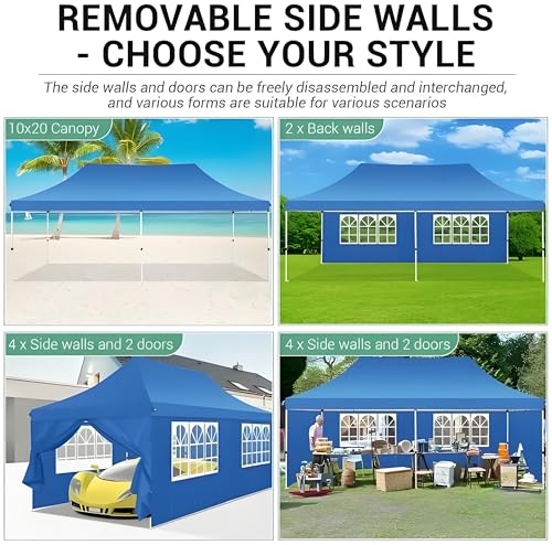 COBIZI 10x20 Pop Up Canopy with 6 Sidewalls, Conical Party Tent 10x20 with 3 Adjustable Height Waterproof, UV-Resistant with Carry Bag, Sandbag, Stake, Ropes for Parties, Commercial (Frame Upgraded) - color: Light Blue, size: 10x20FT