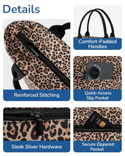 Aosbos Lunch Tote Bag, Insulated Lunch Box for Women, Leakproof Lunch Cooler Purse for Work, Deep Amber Leopard - color: Amber Leopard