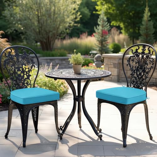 Outdoor Chair Cushions Set of 2: Waterproof & Fade Resistant Patio Furniture Cushions - 17 x 16 x 2 Inch Non Slip Round Corner Seat Cushion Pads with Removable Cover for Garden Yard Lawn, Teal - color: Teal, size: 17x16x2 Inch-2p