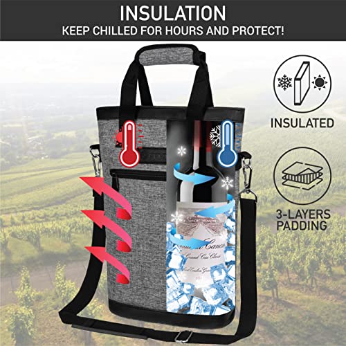 opux Two Bottle Wine Bag Carrier Tote, Insulated Leakproof 2 Bottle Wine Cooler Bag for Travel BYOB Picnic, Portable Wine Case, Gift for Men Women Wine Lover Birthday Party Christmas, Heather Grey - color: Heather Gray
