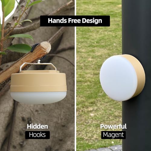 LED Camping Light,4Modes Portable AA Battery Powered Hanging Tent Lantern with Magnetic Base and Foldable Hook for Emergency Use or Campsites, Survival Kit (Without Batteries) - size: Khaki