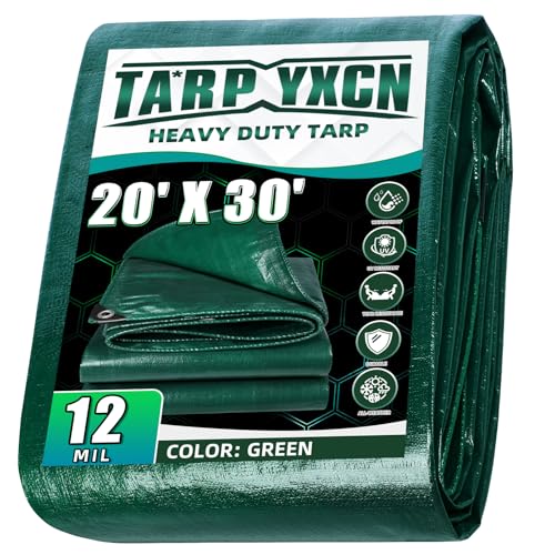 Green Heavy Duty Tarp 20x30 Feet, 12 Mil Thick Waterproof Poly Tarps Cover UV Resistant, Rip & Tear Proof with Metal Grommets Every 20 Inche - color: Green, size: 20x30 Ft