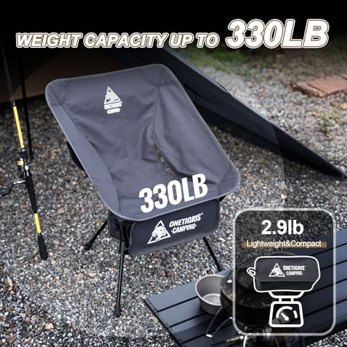 ONETIGRIS Tigerblade Camping Chair, Lightweight Folding Backpacking Hiking Chair, Compact Portable 330 lbs Capacity - color: Grey