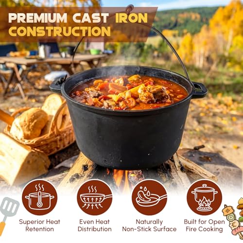 Geetery 15 Pcs Pre-seasoned Cast Iron Cookware Set, Dutch Oven Camping Accessories Kit with Skillet, Pan, Pot, Gloves, Lid Lifter, Storage Bag, Scrubber for Kitchen Ourdoor Campfire Grill BBQ Cookware