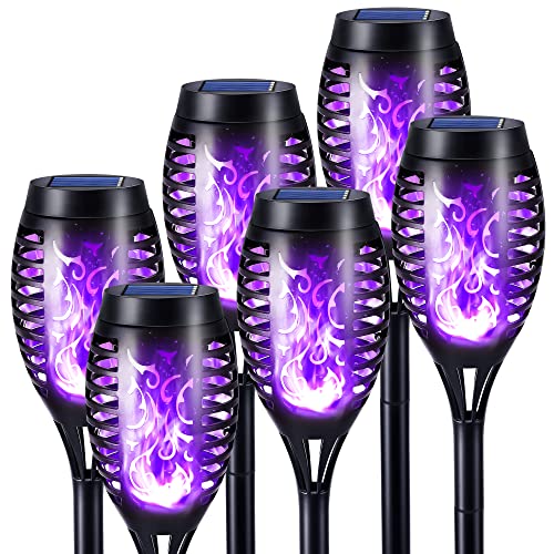 Toodour Solar Torch Flame Lights, 6 Pack Solar Lights Outdoor with Flickering Flame, Waterproof Solar Pathway Lights Landscape Decoration Lighting for Garden, Lawn, Yard, Outdoor Decor - Purple - color: Purple, size: 6 Pack