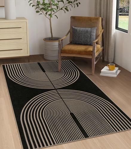 Rugalia Easy Jute Small Outdoor Patio Rug, 3x5 Black Rainbow Entryway Rug Washable Non-Slip Modern Kitchen Rugs, Neutral Farmhouse Boho Throw Carpet for Outdoor Living Room Porch Backyard - color: Black Rainbow, size: 3' x 5' (Rectangular)