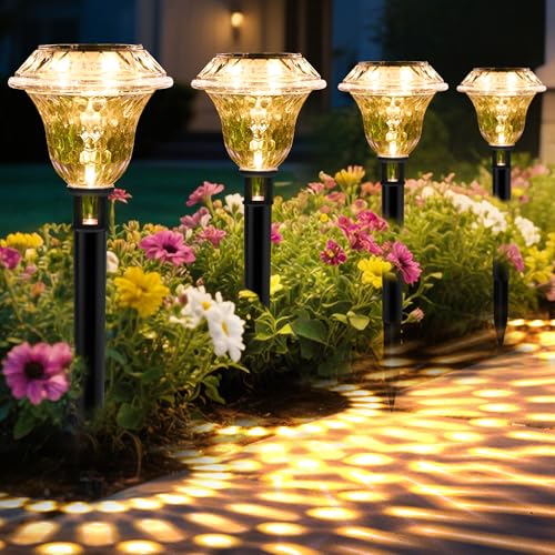 Solar Pathway Lights Garden Decor for Yard, Solar Garden Lights for Outside Waterproof Landscape Lighting, Garden Decorative for Walkway, Driveway, Yard, Landscape, Lawn (8 Pack Warm White) - color: Warm White, size: 8