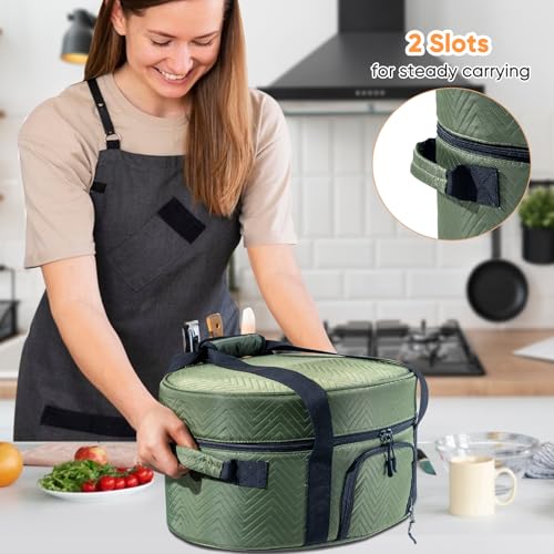 Insulated Slow Cooker Carrying Bag for 6-8 Quart CrockPot and Hamilton Beach Slow Cooker with See-thought Window, Portable Carrier Case with Adjustable Band and Accessory Pocket - color: Green