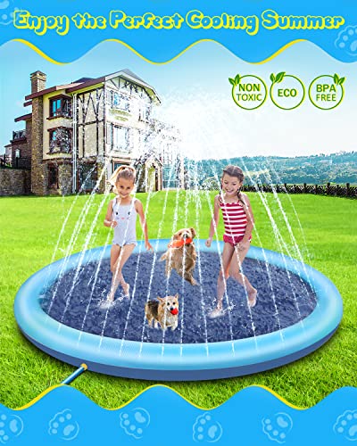 Raxurt Splash Sprinkler Pad for Dogs Kids, 97 Inch Anti-Slip Thickened Dog Pool Durable Upgrade Bath Pool Pet Summer Outdoor Water Toys, Blue - color: Blue, size: 97in