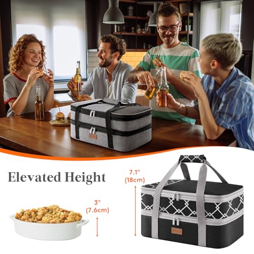 Lifewit Insulated Double Decker Casserole Carrier, Expandable Lasagna Lugger Tote Bag for Hot or Cold Food, Fits 9" x 13" Baking Dish for Potluck Parties, Picnic and Cookouts, Black-Geometric - color: Black-Geometric