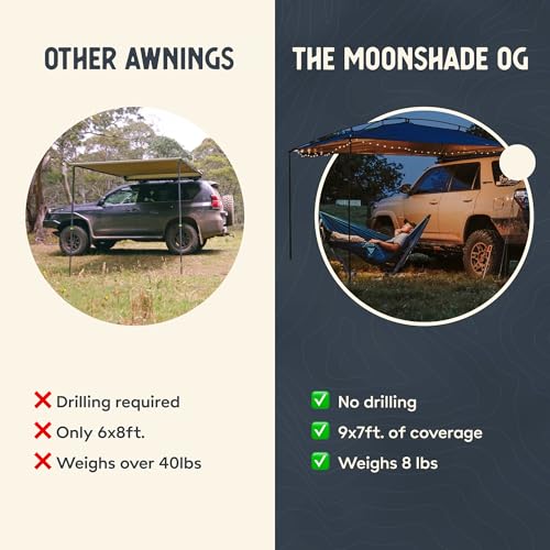 MoonShade Portable Vehicle Awning, Large 9' x 7' Lightweight Car Canopy for Trucks, SUVs, Vans, Campers & Outdoor Adventures (Shadow Blue) - color: Shadow Blue OG