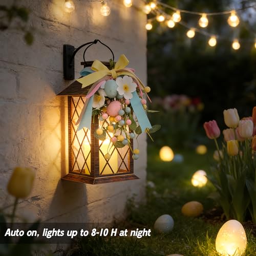 Easter Solar Lanterns Outdoor Waterproof, Hanging Spring and Easter Lantern with Flickering LED Candle, 13'' Bronze Outside Solar Powered Decorative Lantern for Patio Porch Garden Yard Pathway, 1 Pack - size: Easter 1 Pack