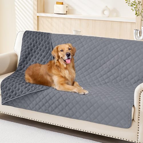 Smiry Waterproof Couch Covers for Dogs Washable, Reversible Pet Couch Covers for 3 Cushion Sofa Pet Friendly, Soft Sofa Furniture Protector for Dogs Cat Kids, Checkered (52"x82", Grey/Dark Grey) - color: Grey/Dark Grey, size: 52x82 Inch