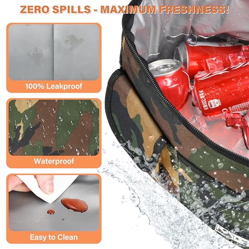 Tirrinia Insulated Large Lunch Bag for Women Men, Leakproof Lunch Box Containers for Adults, Work, School, Soft Lunchbox for Kids, Boys, Adult Cooler Bag for Picnic, Hiking,Beach - color: Camo, size: Large-10.5L