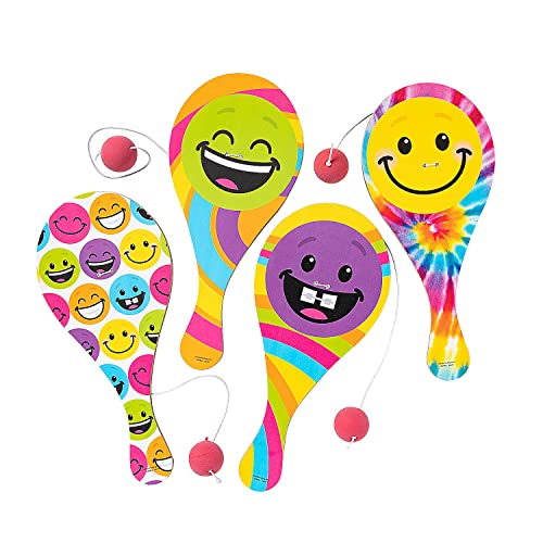 Fun Express Colorful Smile Face Paddleball Games - 12 Pieces