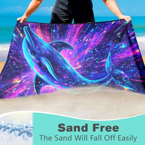Fantasy Dolphin Beach Towel Oversized 36" x 72", Thin Lightweight Sand Free Quick Dry Microfiber Towel for Swimming Pool Cruise Camping Travel - color: Color_28