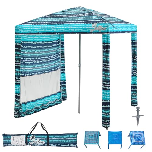 Jihfmo Beach Cabana, 6.2'×6.2' Beach Canopy with Side Wall, UPF 50+ UV Protection Easy Setup Tent Sun Shelter with Sand Pockets for Whole Family (Green Stripes) - color: Green Stripes