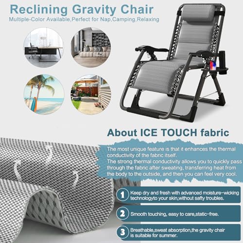 ABORON Zero Gravity Chair,Premium Outdoor Lawn Folding Lounge Chairs,Sturdy Adjustable Reclining Patio Chairs with Built in Cushion,Headrest & Tray - color: Ice Gray