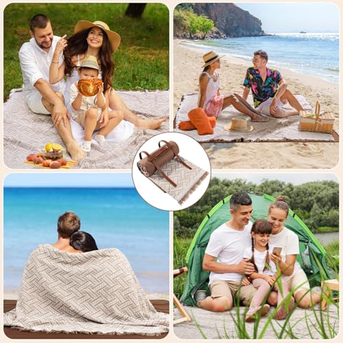 VitalCozy Waterproof Picnic Blankets 71×71 inch Outdoor Blanket Foldable 2 in 1 Double Layer Sandproof Beach Mat with Carry Strap for Camping Lawn Park Beach Grass(Khaki) - color: Khaki