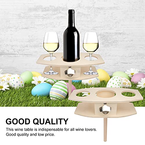 Detachable Wooden Beer Rack Ground Insert Outdoor Wine Stake Drink Holder for Picnics Easy to Assemble 1-Piece Khaki Design