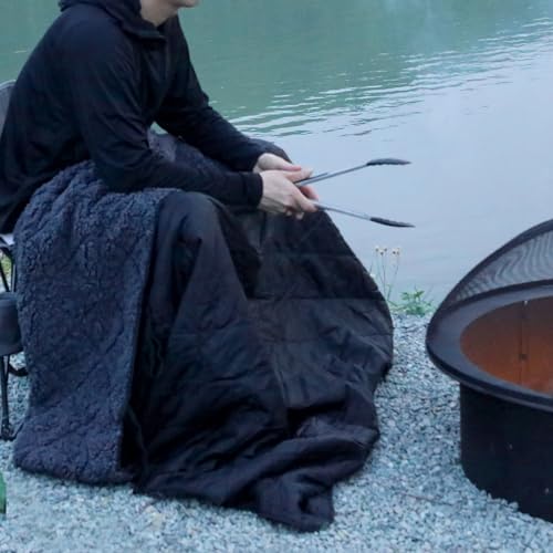 REDCAMP Large Camping Blanket with Sherpa Lining, Cold Weather Warm Outdoor Blanket Windproof for Camping Stadium, Machine Washable 59"x 71" Black - color: 59"x 71" Black