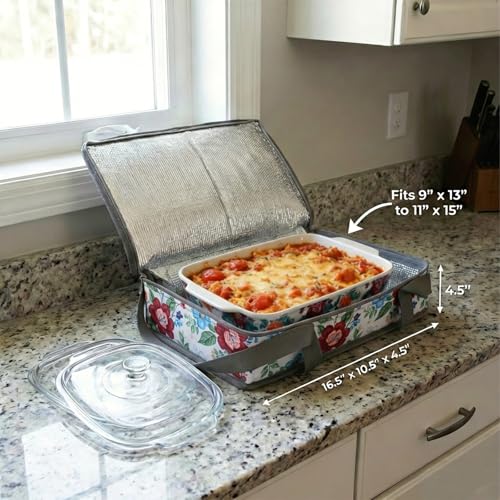 Floral Casserole Carrier for 9x13 Baking Dish, Insulated Lasagna Lugger Tote, Leakproof Thermal Food Warmer Bag for Potluck, Picnic, Travel - Farmhouse Vintage Style, Mom Gifts - color: Floral#5