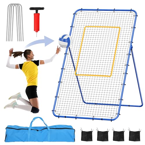 Volleyball Rebounder Net 7x4FT with Adjustable Angles for Spiking, Bumping, Passing | Foldable Training Net with Dual-Bar Frame, Ground Stakes & Carry Bag for Indoor Outdoor Volleyball Practice