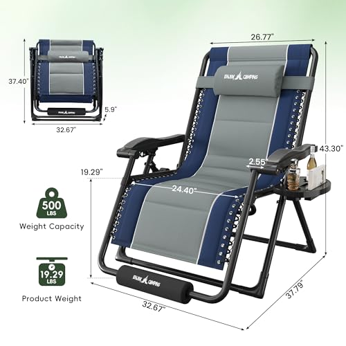Amopatio Zero Gravity Reclining Patio Chair XXL Foldable Lounge Chair with Removable Cup Holder/Headrest/Footrest 500LBS Capacity Portable for Outdoor Patio Pool Backyard,Blue-Gray - color: Blue-gray, style: 33in-1pc