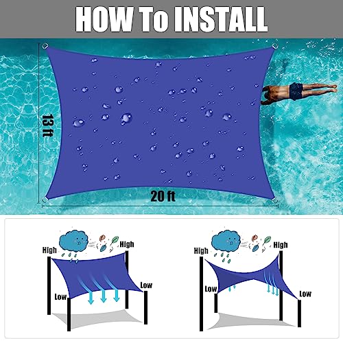 Neween Waterproof Sun Shade Sail Rectangle UV Block Canopy for Outdoor Patio and Garden, Yard Activities (13'x20', Blue) - color: Blue, size: 13'x20'