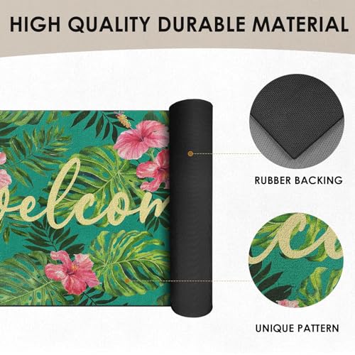 Arttown Summer Monstera Palm Leaf Door Mat, 17x30 Tropical Camouflage Gray Welcome Doormat Decorative Home Floor Mat, Non Slip Rubber Back and Strong Water Absorption for Outdoor Indoor Entrance Decor - color: Palm Hawaiian Leaves