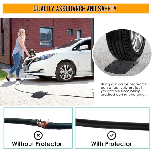 Ev Charger Cable Protector with Handle For Garage Door,Gap Minimizing Design Heavy Duty Soft Rubber Ev Charger Cord Protector Compatible for Tesla(Model 3/Y/X/S), J1772 Chargers,Prevents Damage