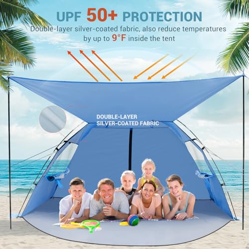 Elegear CumbreX™ Beach Tent Sun Shelter with Canopy, 6-8 Person Beach Tent, Easy Setup UPF 50+ UV Protection Portable Lightweight Double Silver Coating Cabana Sun Shade Shelter - Dark Blue - color: Dark Blue, size: 6-8 Person