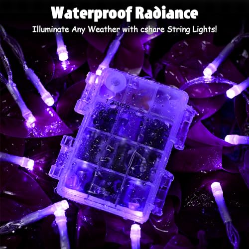 cshare String Lights Outdoor Waterproof 9.8ft 30 LED, Purple Fairy Lights Battery Operated with Timer Clear Wire for Indoor & Outdoor Christmas Halloween Decorations Garland Party Garden - color: Purple